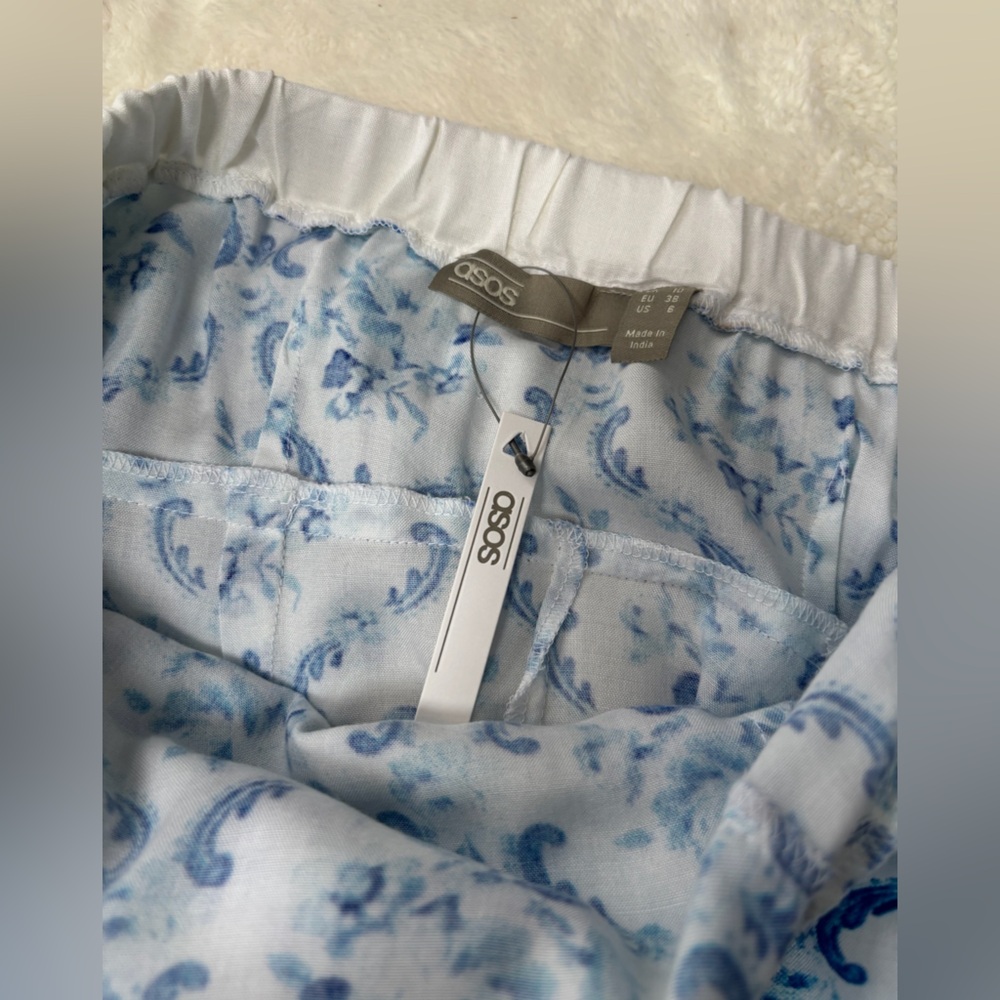 ASOS Light Blue & White Paisley Floral Patterned Halter Neck Dress